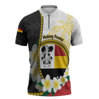 Personalised PNG Madang Provins Zipper Polo Shirt Papua New Guinea Plumeria Melanesian Pattern - Polynesian Pride