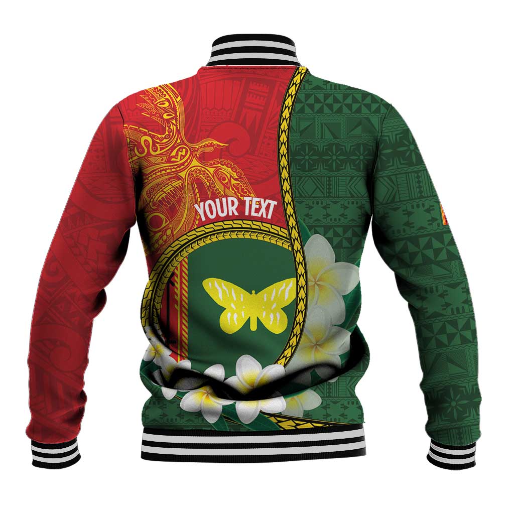 Personalised PNG Oro Provins Baseball Jacket Papua New Guinea Plumeria Melanesian Pattern - Polynesian Pride