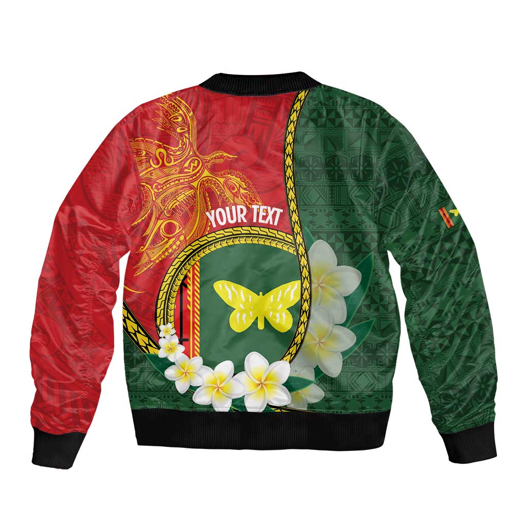 Personalised PNG Oro Provins Bomber Jacket Papua New Guinea Plumeria Melanesian Pattern - Polynesian Pride