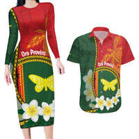 Personalised PNG Oro Provins Couples Matching Long Sleeve Bodycon Dress and Hawaiian Shirt Papua New Guinea Plumeria Melanesian Pattern - Polynesian Pride