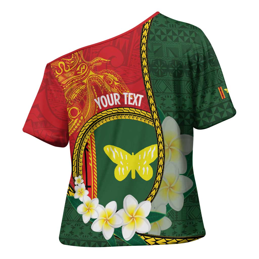 Personalised PNG Oro Provins Cross Shoulder Shirt Papua New Guinea Plumeria Melanesian Pattern - Polynesian Pride