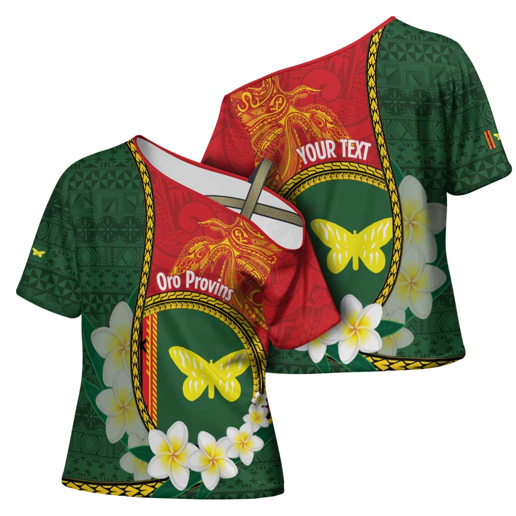Personalised PNG Oro Provins Cross Shoulder Shirt Papua New Guinea Plumeria Melanesian Pattern - Polynesian Pride