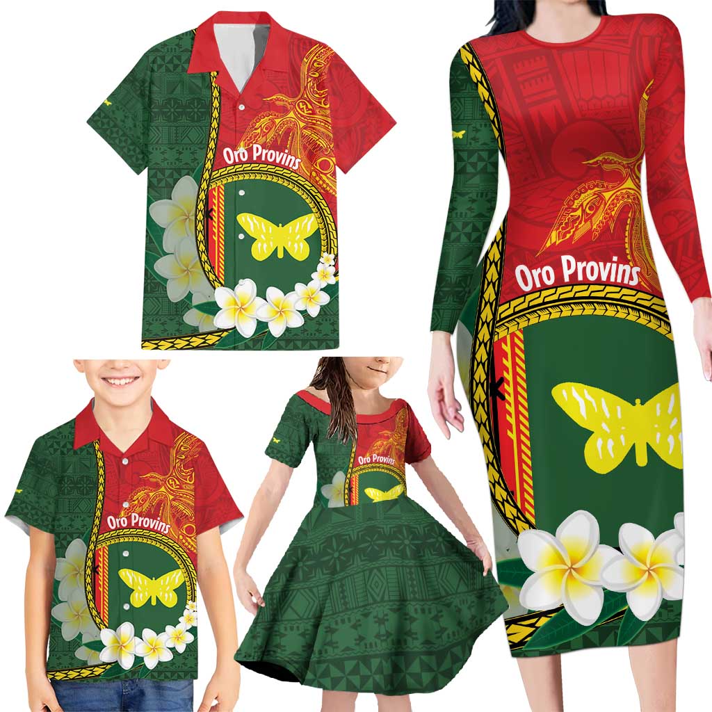 Personalised PNG Oro Provins Family Matching Long Sleeve Bodycon Dress and Hawaiian Shirt Papua New Guinea Plumeria Melanesian Pattern - Polynesian Pride