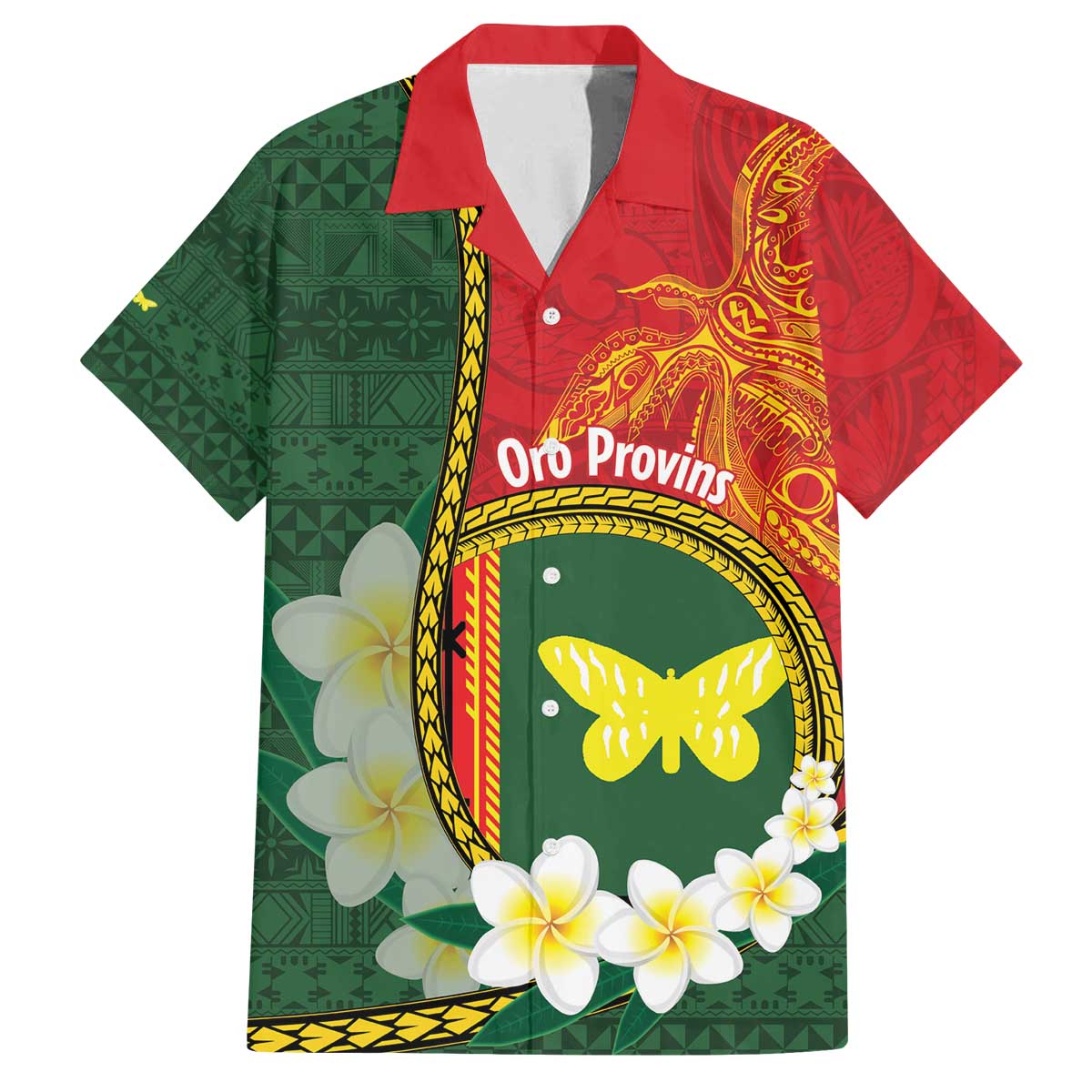 Personalised PNG Oro Provins Family Matching Off The Shoulder Long Sleeve Dress and Hawaiian Shirt Papua New Guinea Plumeria Melanesian Pattern - Polynesian Pride