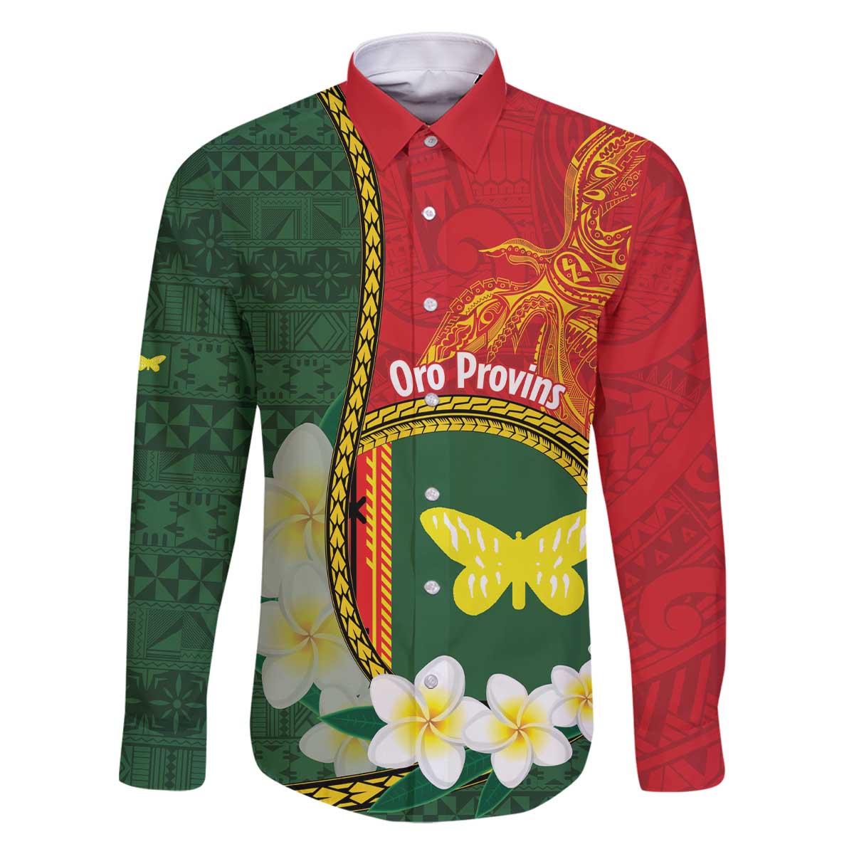 Personalised PNG Oro Provins Family Matching Off The Shoulder Long Sleeve Dress and Hawaiian Shirt Papua New Guinea Plumeria Melanesian Pattern - Polynesian Pride