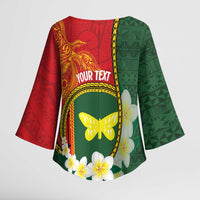 Personalised PNG Oro Provins Kimono Sleeve Blouse Papua New Guinea Plumeria Melanesian Pattern - Polynesian Pride
