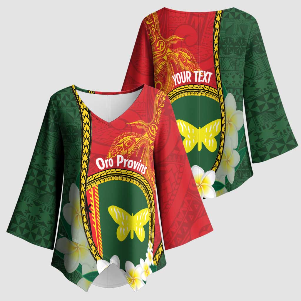 Personalised PNG Oro Provins Kimono Sleeve Blouse Papua New Guinea Plumeria Melanesian Pattern - Polynesian Pride