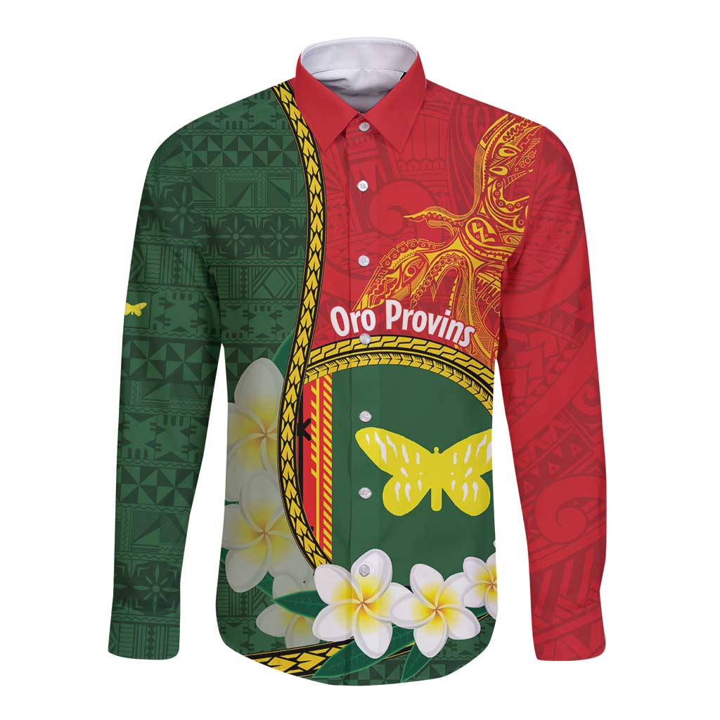 Personalised PNG Oro Provins Long Sleeve Button Shirt Papua New Guinea Plumeria Melanesian Pattern - Polynesian Pride