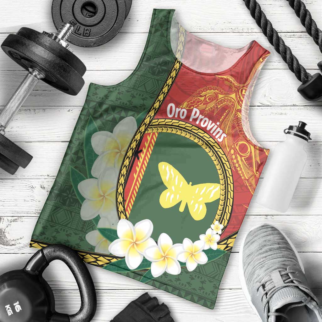 Personalised PNG Oro Provins Men Tank Top Papua New Guinea Plumeria Melanesian Pattern - Polynesian Pride