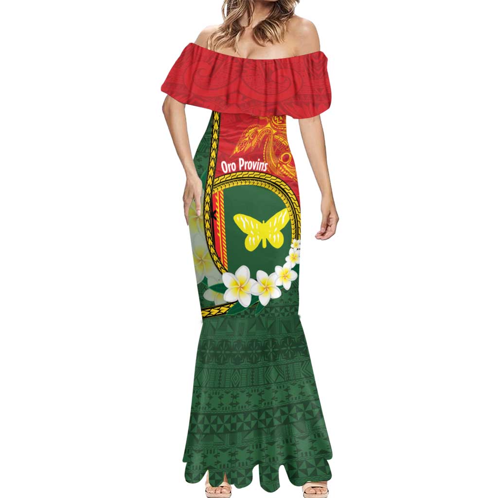 Personalised PNG Oro Provins Mermaid Dress Papua New Guinea Plumeria Melanesian Pattern - Polynesian Pride