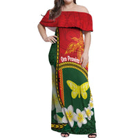 Personalised PNG Oro Provins Off Shoulder Maxi Dress Papua New Guinea Plumeria Melanesian Pattern - Polynesian Pride