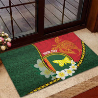 Personalised PNG Oro Provins Rubber Doormat Papua New Guinea Plumeria Melanesian Pattern - Polynesian Pride