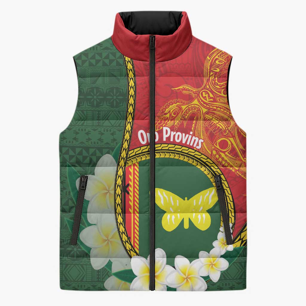 Personalised PNG Oro Provins Sleeveless Puffer Jacket Papua New Guinea Plumeria Melanesian Pattern - Polynesian Pride