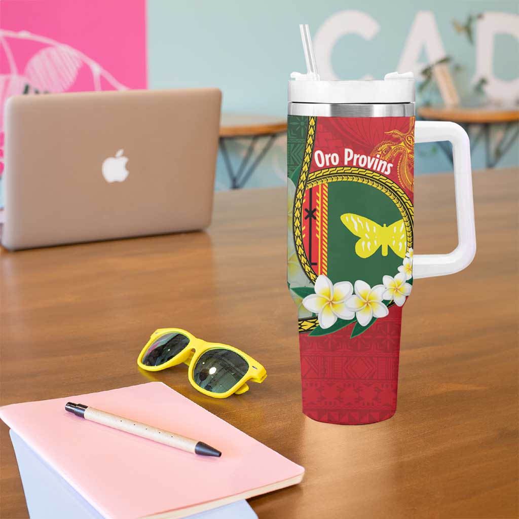 Personalised PNG Oro Provins Tumbler With Handle Papua New Guinea Plumeria Melanesian Pattern - Polynesian Pride