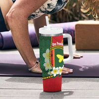 Personalised PNG Oro Provins Tumbler With Handle Papua New Guinea Plumeria Melanesian Pattern - Polynesian Pride