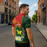 Personalised PNG Oro Provins Zipper Polo Shirt Papua New Guinea Plumeria Melanesian Pattern - Polynesian Pride