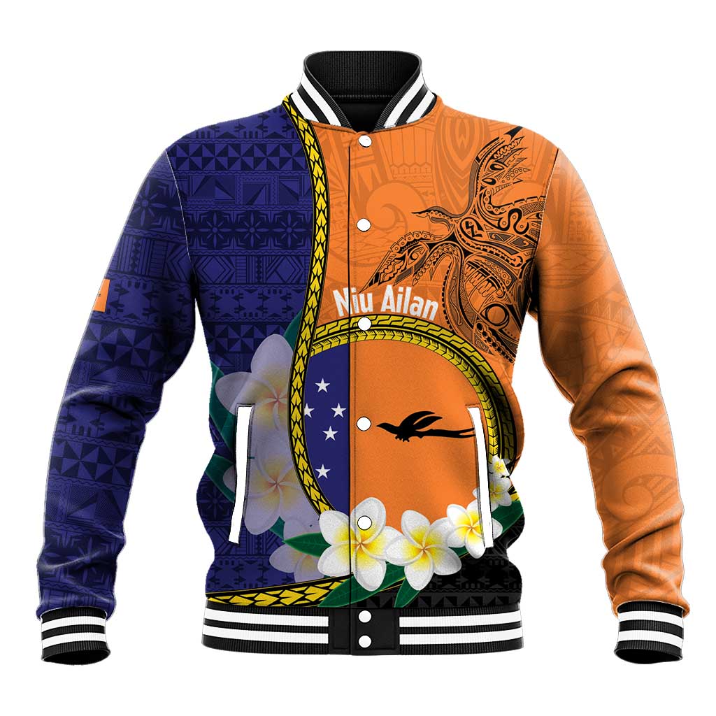 Personalised PNG Niu Ailan Baseball Jacket Papua New Guinea Plumeria Melanesian Pattern - Polynesian Pride