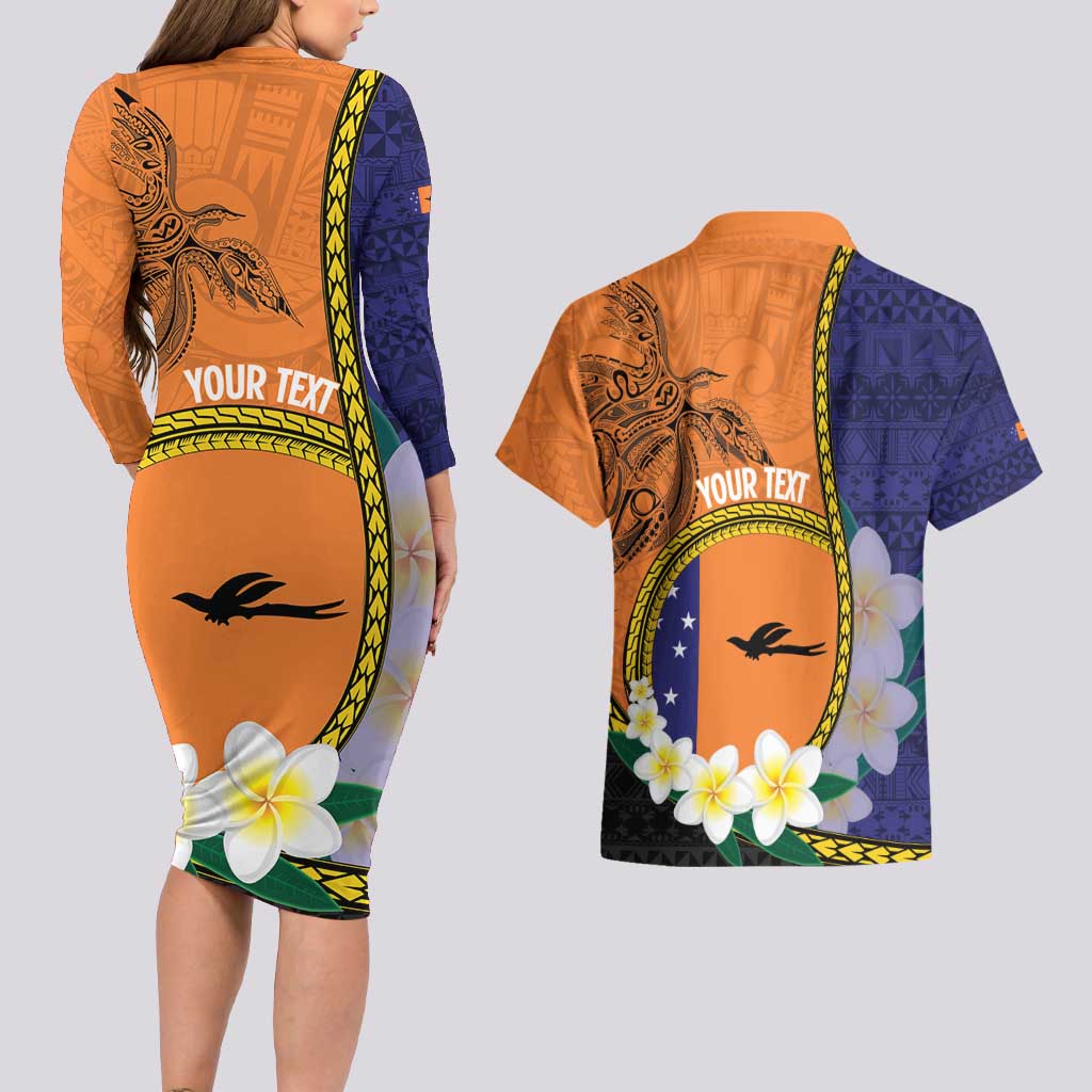 Personalised PNG Niu Ailan Couples Matching Long Sleeve Bodycon Dress and Hawaiian Shirt Papua New Guinea Plumeria Melanesian Pattern - Polynesian Pride