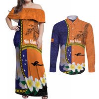Personalised PNG Niu Ailan Couples Matching Off Shoulder Maxi Dress and Long Sleeve Button Shirt Papua New Guinea Plumeria Melanesian Pattern - Polynesian Pride