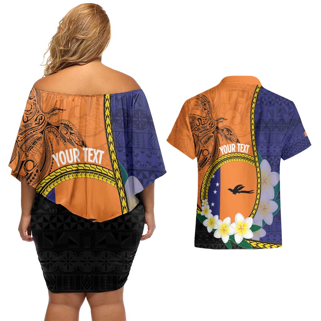 Personalised PNG Niu Ailan Couples Matching Off Shoulder Short Dress and Hawaiian Shirt Papua New Guinea Plumeria Melanesian Pattern - Polynesian Pride