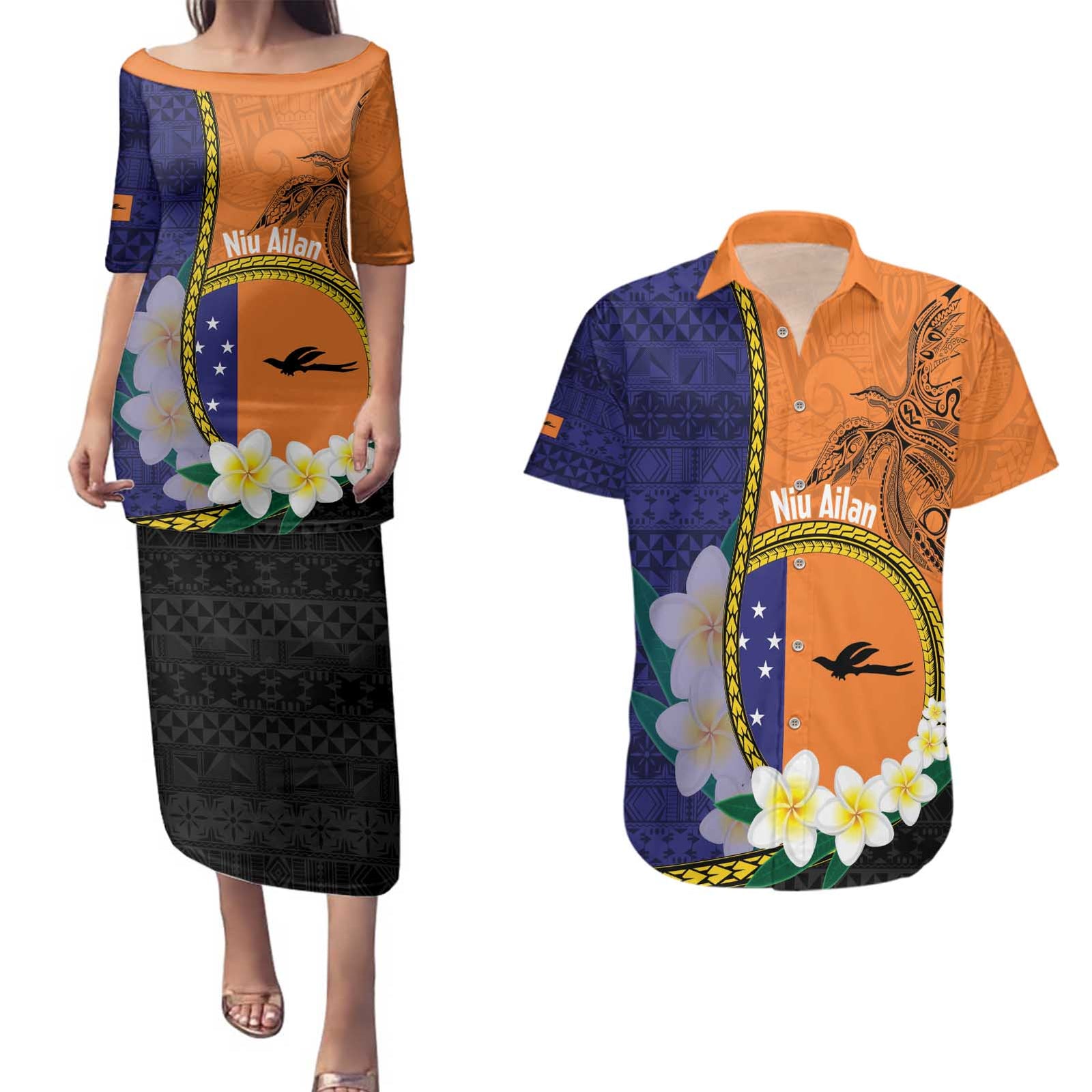 Personalised PNG Niu Ailan Couples Matching Puletasi and Hawaiian Shirt Papua New Guinea Plumeria Melanesian Pattern - Polynesian Pride