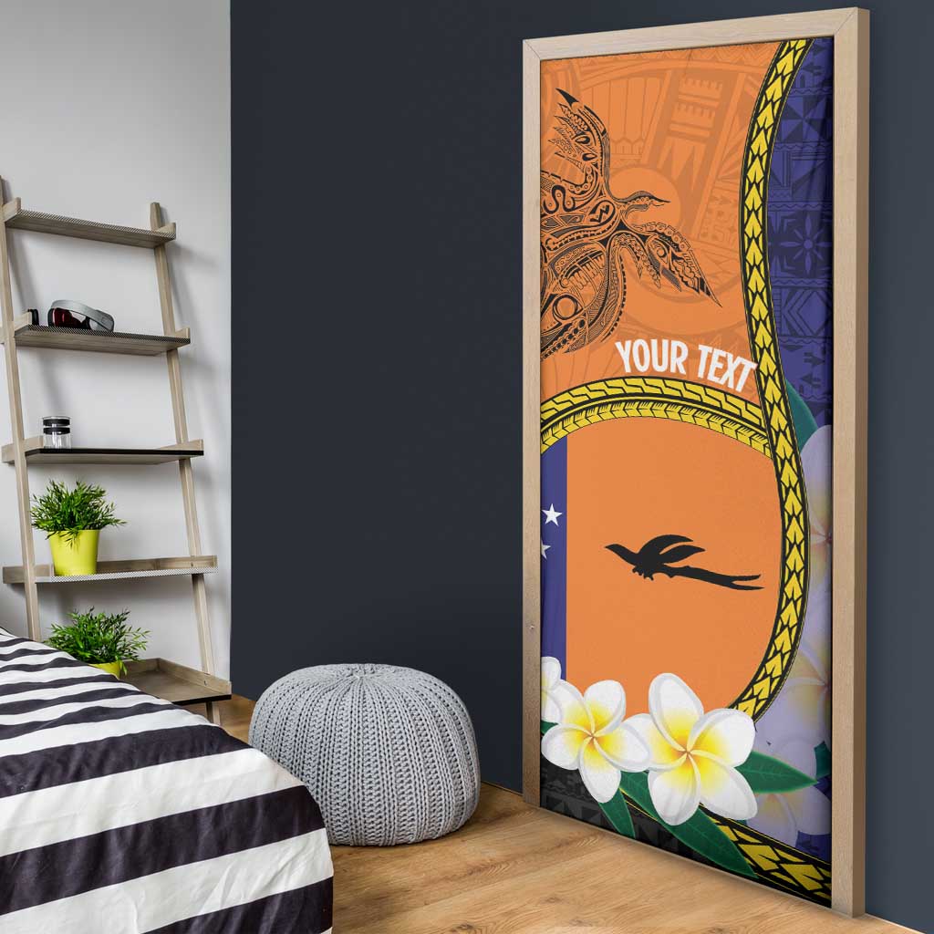 Personalised PNG Niu Ailan Door Cover Papua New Guinea Plumeria Melanesian Pattern - Polynesian Pride