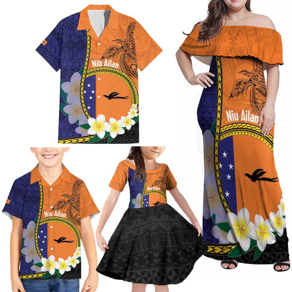 Personalised PNG Niu Ailan Family Matching Off Shoulder Maxi Dress and Hawaiian Shirt Papua New Guinea Plumeria Melanesian Pattern - Polynesian Pride