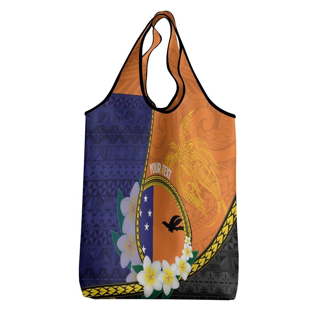 Personalised PNG Niu Ailan Grocery Bag Papua New Guinea Plumeria Melanesian Pattern - Polynesian Pride