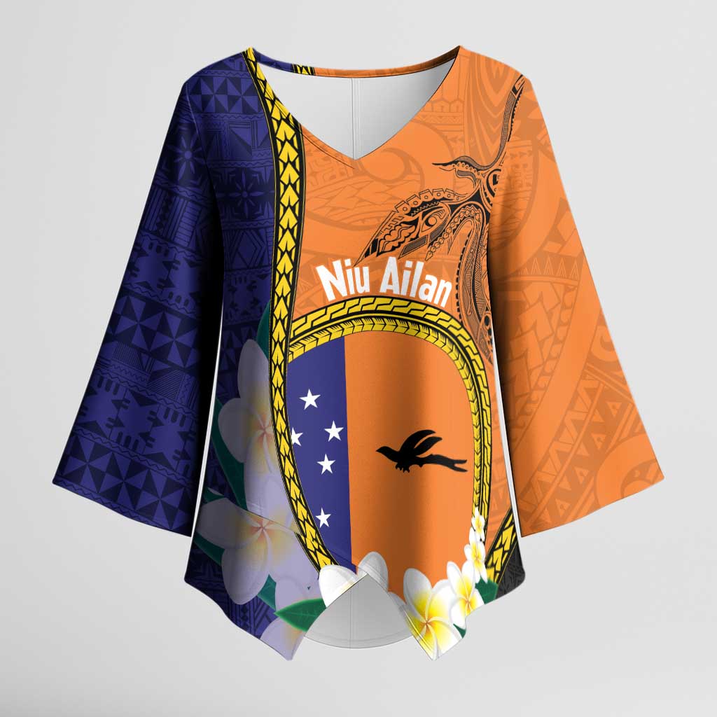 Personalised PNG Niu Ailan Kimono Sleeve Blouse Papua New Guinea Plumeria Melanesian Pattern - Polynesian Pride