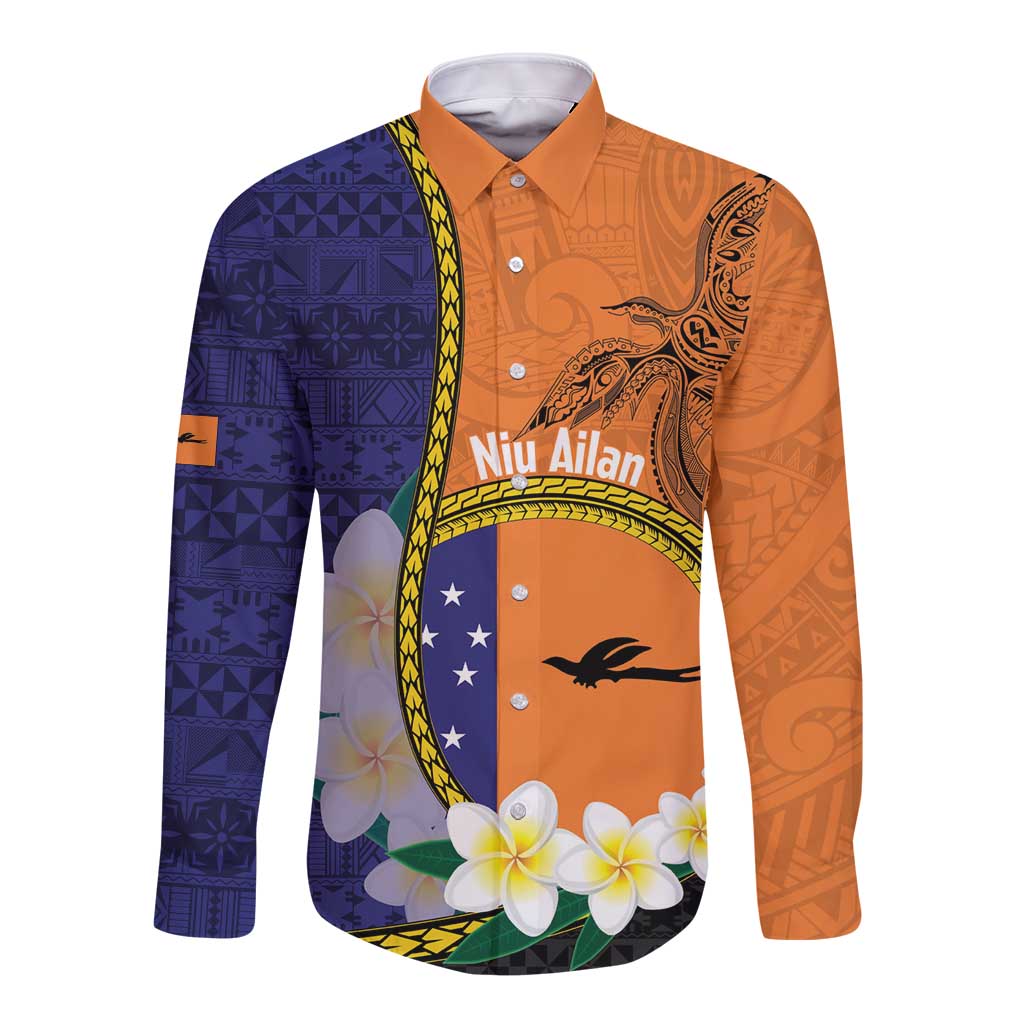 Personalised PNG Niu Ailan Long Sleeve Button Shirt Papua New Guinea Plumeria Melanesian Pattern - Polynesian Pride