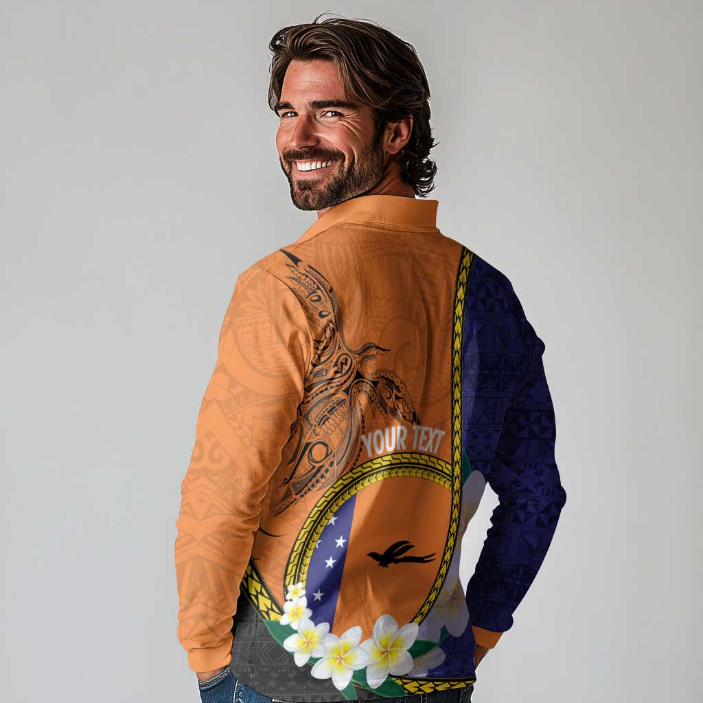 Personalised PNG Niu Ailan Long Sleeve Polo Shirt Papua New Guinea Plumeria Melanesian Pattern - Polynesian Pride