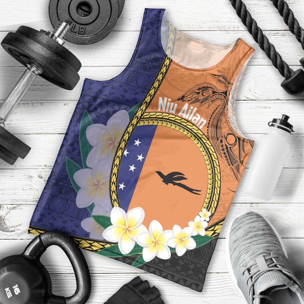 Personalised PNG Niu Ailan Men Tank Top Papua New Guinea Plumeria Melanesian Pattern - Polynesian Pride