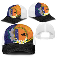 PNG Niu Ailan Mesh Trucker Cap Papua New Guinea Plumeria Melanesian Pattern - Polynesian Pride