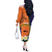 Personalised PNG Niu Ailan Off The Shoulder Long Sleeve Dress Papua New Guinea Plumeria Melanesian Pattern - Polynesian Pride