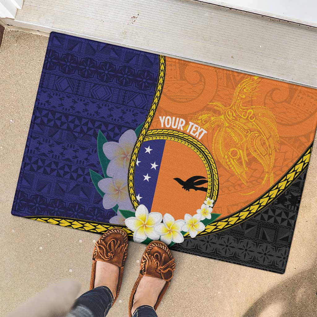 Personalised PNG Niu Ailan Rubber Doormat Papua New Guinea Plumeria Melanesian Pattern - Polynesian Pride