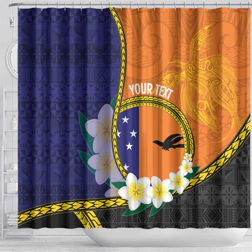Personalised PNG Niu Ailan Shower Curtain Papua New Guinea Plumeria Melanesian Pattern - Polynesian Pride
