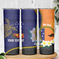 Personalised PNG Niu Ailan Skinny Tumbler Papua New Guinea Plumeria Melanesian Pattern - Polynesian Pride