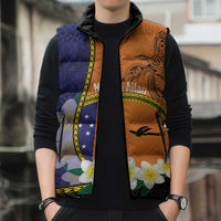 Personalised PNG Niu Ailan Sleeveless Puffer Jacket Papua New Guinea Plumeria Melanesian Pattern - Polynesian Pride