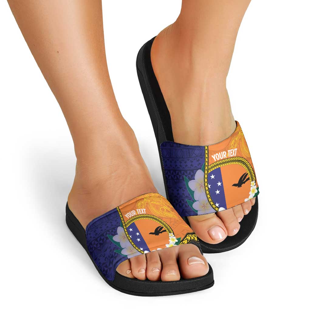 Personalised PNG Niu Ailan Slide Sandals Papua New Guinea Plumeria Melanesian Pattern - Polynesian Pride