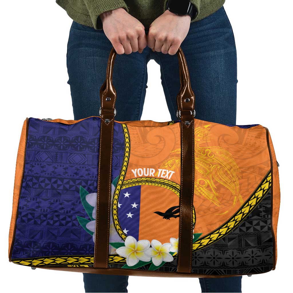 Personalised PNG Niu Ailan Travel Bag Papua New Guinea Plumeria Melanesian Pattern - Polynesian Pride