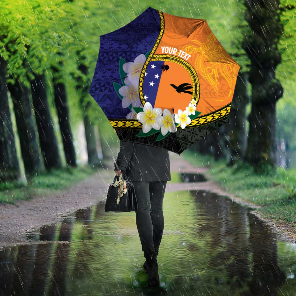 Personalised PNG Niu Ailan Umbrella Papua New Guinea Plumeria Melanesian Pattern - Polynesian Pride