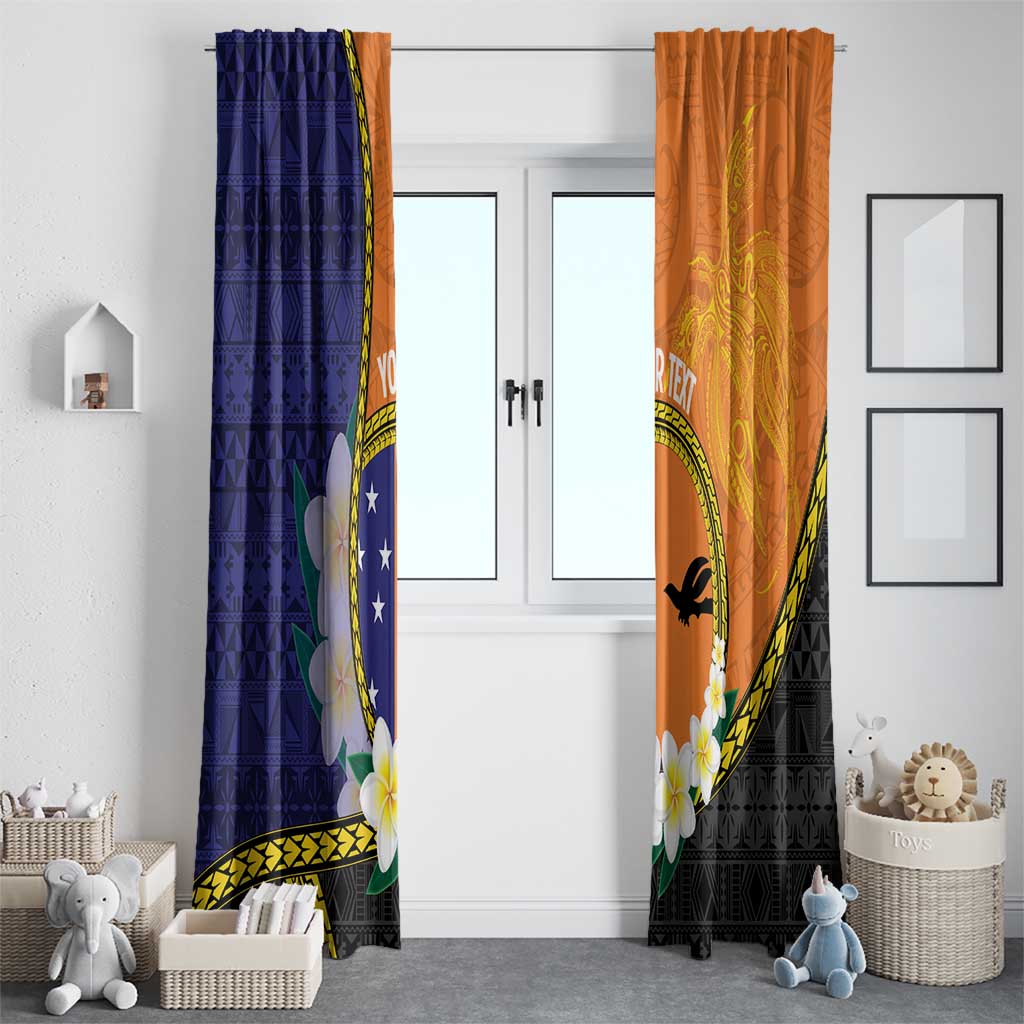 Personalised PNG Niu Ailan Window Curtain Papua New Guinea Plumeria Melanesian Pattern - Polynesian Pride