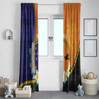 Personalised PNG Niu Ailan Window Curtain Papua New Guinea Plumeria Melanesian Pattern - Polynesian Pride