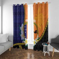 Personalised PNG Niu Ailan Window Curtain Papua New Guinea Plumeria Melanesian Pattern - Polynesian Pride
