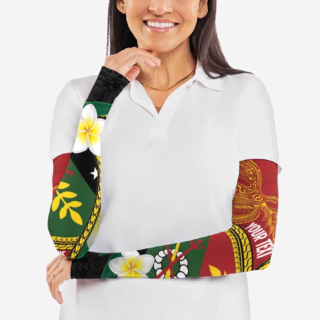 Personalised PNG Simbu Provins Arm Sleeves Papua New Guinea Plumeria Melanesian Pattern - Polynesian Pride