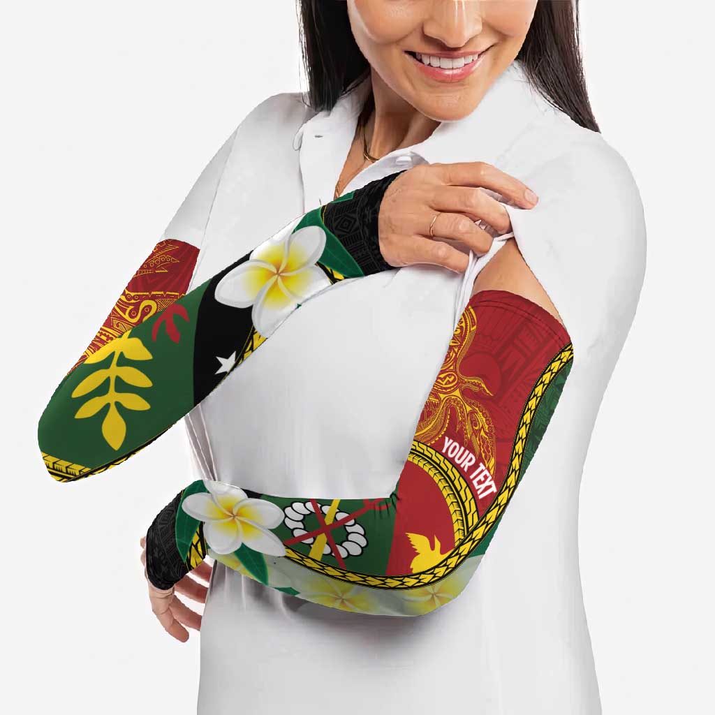 Personalised PNG Simbu Provins Arm Sleeves Papua New Guinea Plumeria Melanesian Pattern - Polynesian Pride