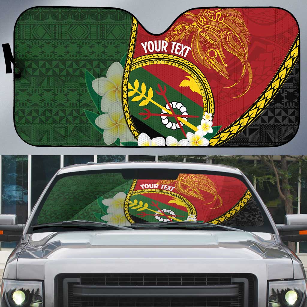 Personalised PNG Simbu Provins Auto Sun Shade Papua New Guinea Plumeria Melanesian Pattern LT14 Green - Polynesian Pride