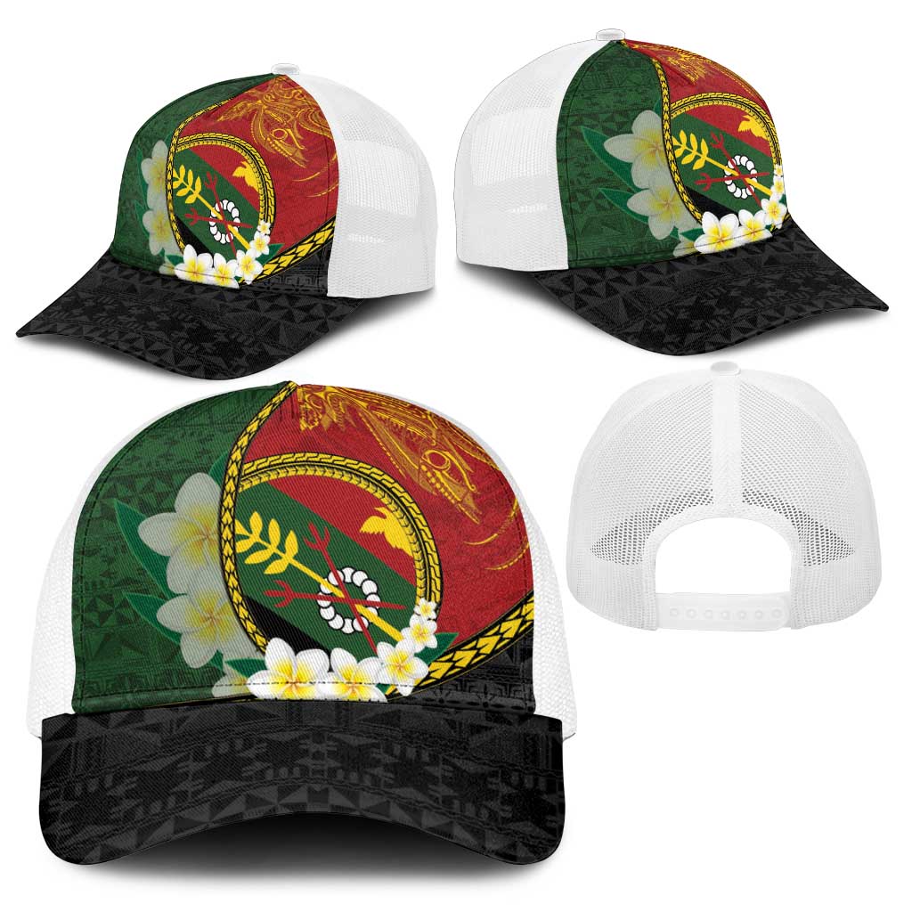 PNG Simbu Provins Baseball Net Cap Papua New Guinea Plumeria Melanesian Pattern - Polynesian Pride