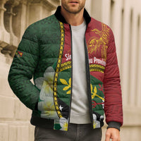 Personalised PNG Simbu Provins Bomber Puffer Jacket Papua New Guinea Plumeria Melanesian Pattern - Polynesian Pride