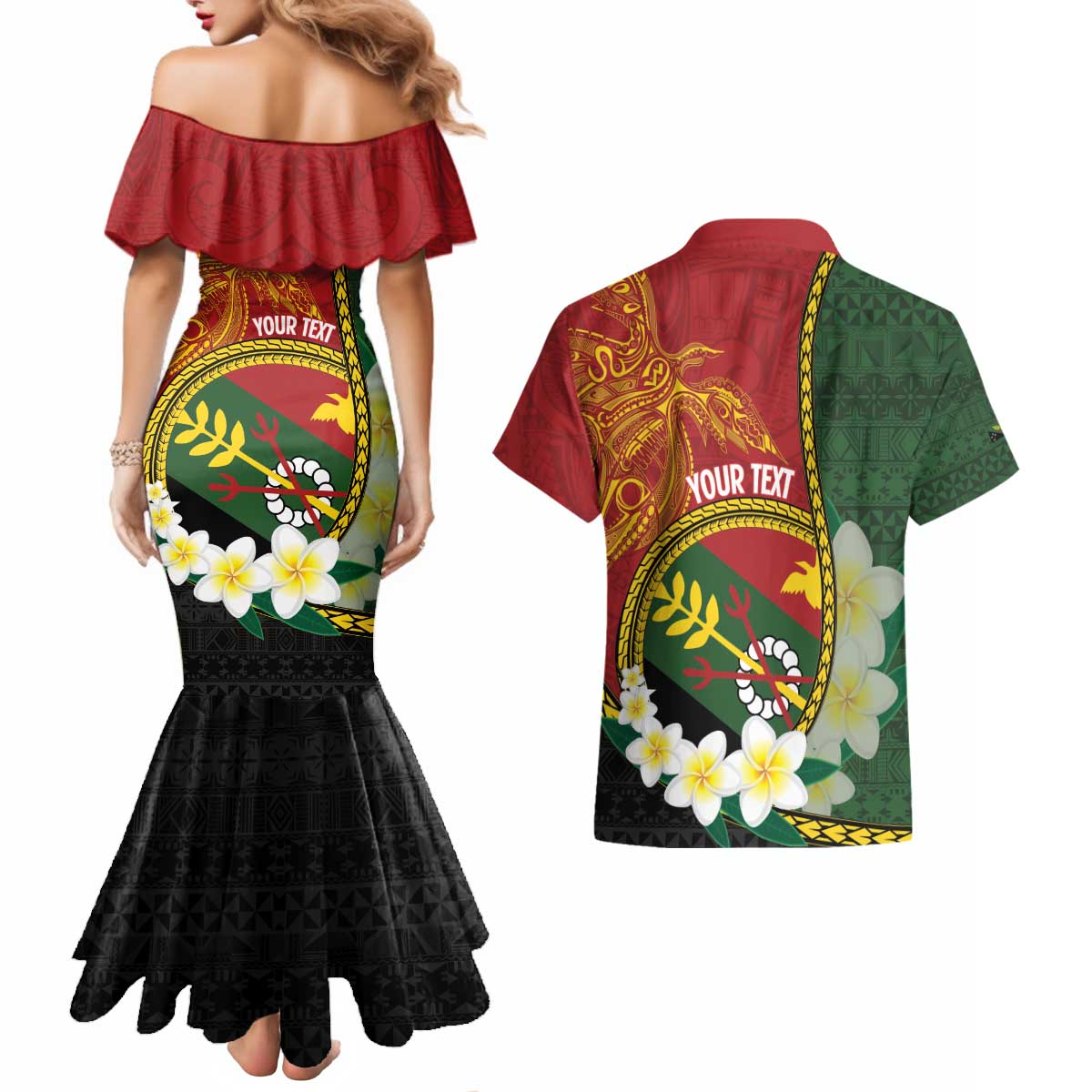 Personalised PNG Simbu Provins Couples Matching Mermaid Dress and Hawaiian Shirt Papua New Guinea Plumeria Melanesian Pattern - Polynesian Pride
